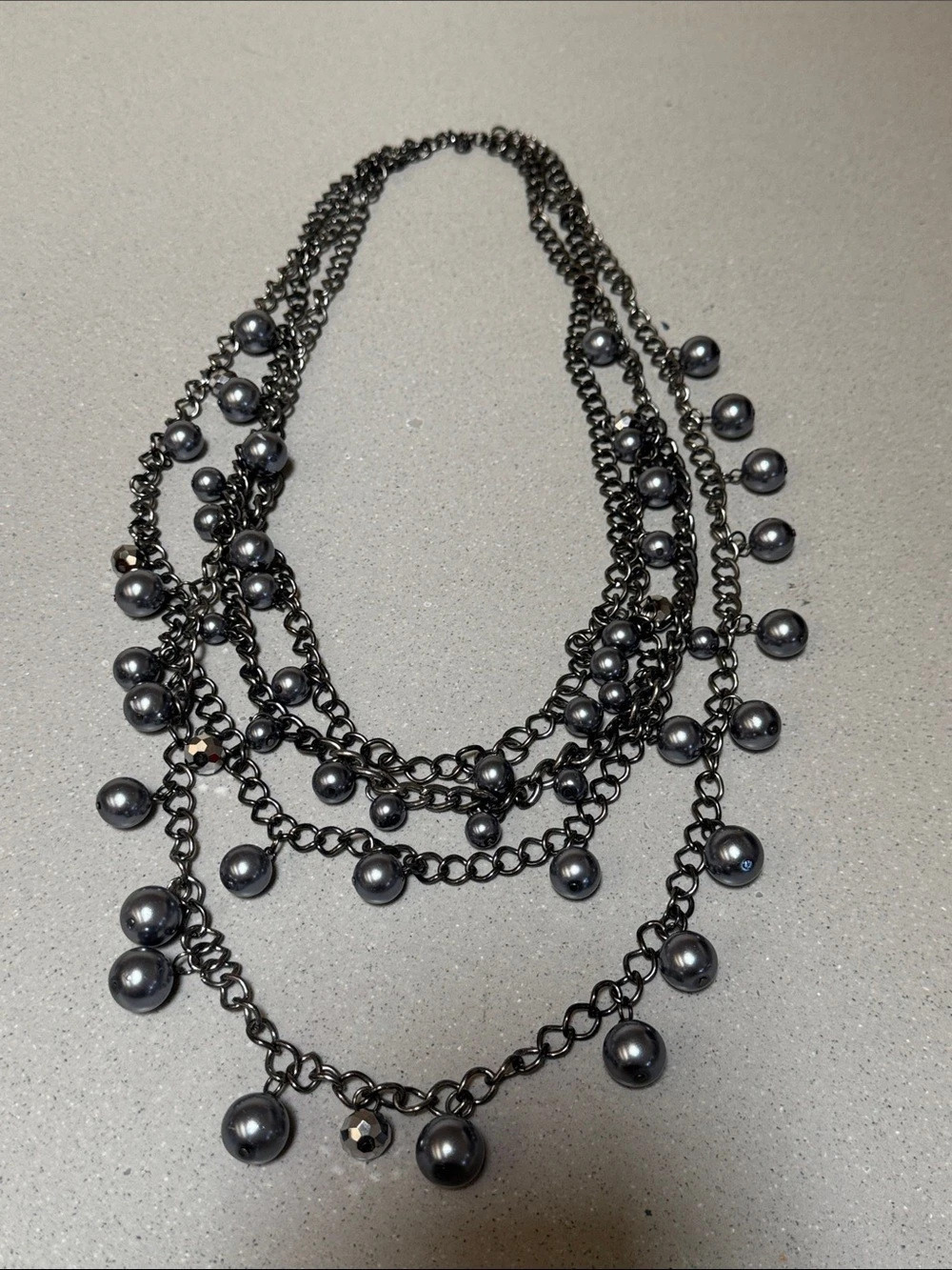 Gunmetal 4 Chain Beaded Statement Necklace